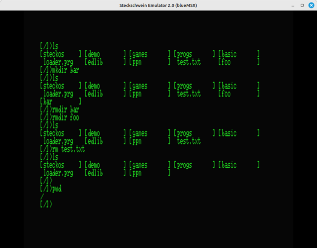 steckOS pwd, mkdir, rmdir, rm command output